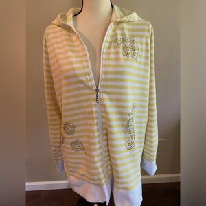 Quacker Factory Yellow Striped Hooded Zip Jacket, Embossed Sea Shells Si…